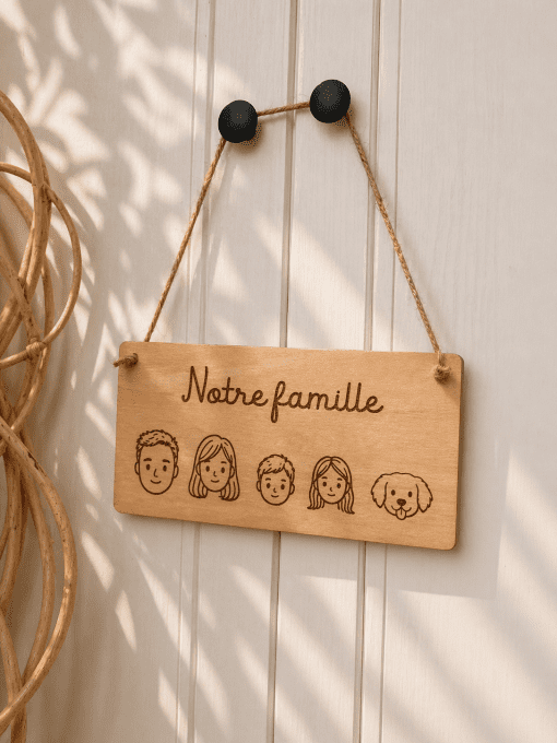 Plaque famille personnalisée en bois – Maison ou pancarte gravée