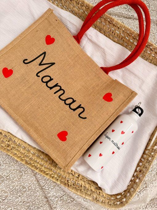 Capsule de Juillet - Gourde + Sac en jute double coeur