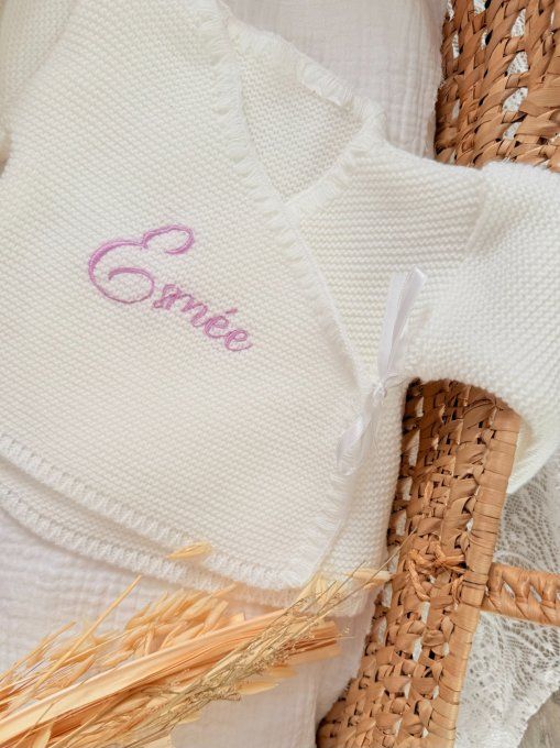 Brassière brodée blanche effet tricot avec nœud satiné