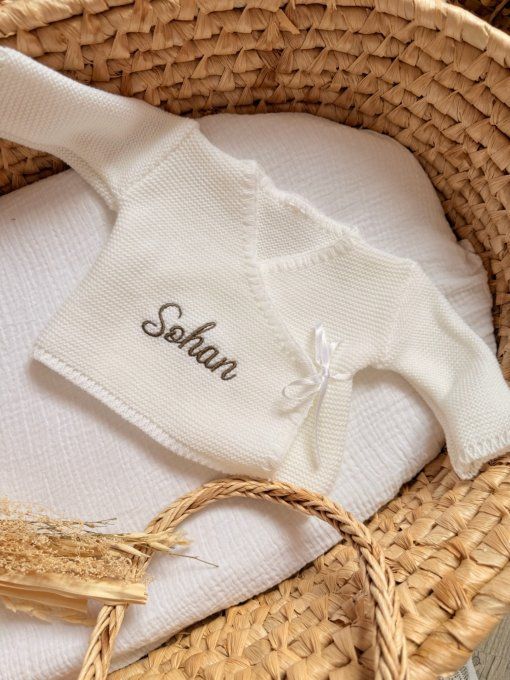 Brassière brodée blanche effet tricot avec nœud satiné