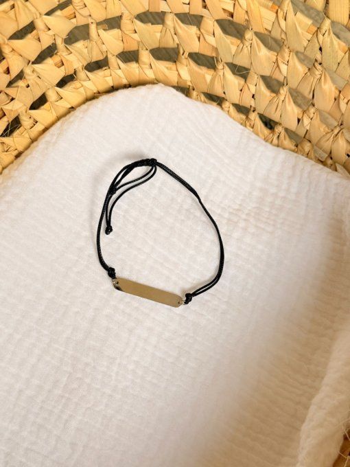 Bracelet gravé en cuir tressé noir 
